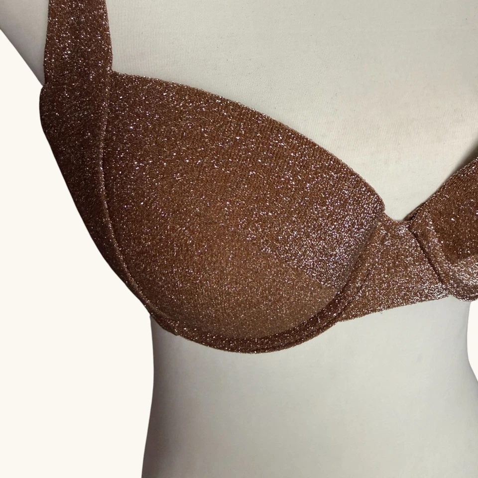¡NUEVO CON ETIQUETAS! VICTORIA'S SECRET CAPUCCINO MARRÓN BRILLO BRALETTE BIKINI TOP SOLO M Foto 3 de 4