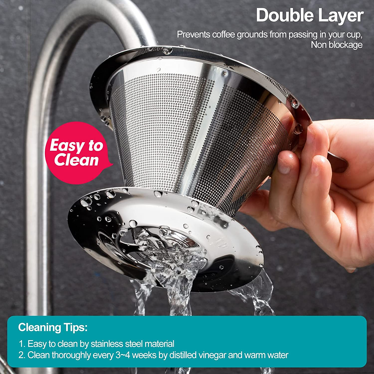 Pour over Coffee Dripper, Slow Drip Paperless Coffee Filter, Stainless Steel Pou