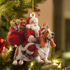 Personalized Basset Hound Dog and Santa Christmas Flat 2D Holiday 2025 Ornament