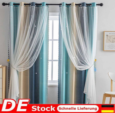 2 STÜCK Gardinen Stores Farbverlauf Vorhänge mit Ösen Wohnzimmer Dekoschal Voile