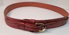 Vintage Cabela's Tooled Leather Basketweave & Floral Western Belt 53 A 44 Brown