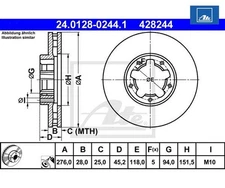 2pcs Brake Disc ATE 24.0128-0244.1 for Nissan Cabstar