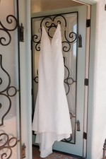 Pronovias wedding dress size 12, mermaid, deep v neck, brocade floral textured