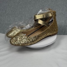 ANNA Dana-20B-S Women Gold Glitter Ankle Strap Ballet Flats Size 11 NEW