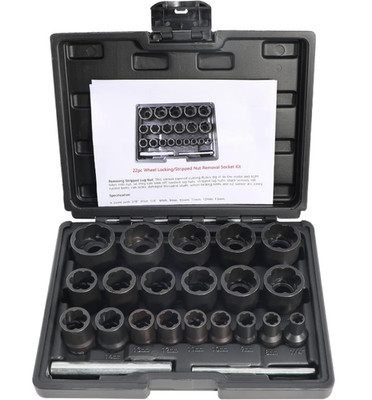 Juego extractor tuercas dañadas 22 piezas 1/2 y 3/8 para impacto, Nuevo