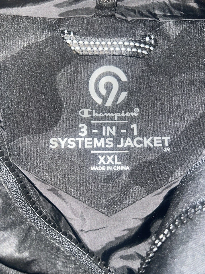 Chaqueta Champion 3 en 1 Sistema Para Hombre Talla XXL Negra Camuflada Sudadera con Capucha Cremallera Completa Foto 2 de 2