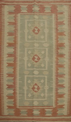 Vegetable Dye Wool Sage Green Kilim Handwoven Rug Reversible Oriental Carpet 4x6