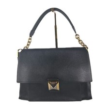 FURLA Diva Medium Shoulder Bag Black Onyx Leather Handbag Gold Chain Authentic