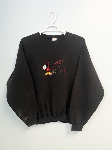 Vintage 90s Disney Mickey Mouse Crewneck Sweatshirt XL Faded Black Worn USA - Picture 2 of 15