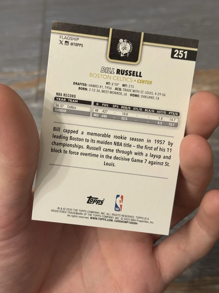 2025-26 Topps 篮球黑色星期五比尔·拉塞尔 Blackout #251 珠光/99 — 第 4/4 张图片