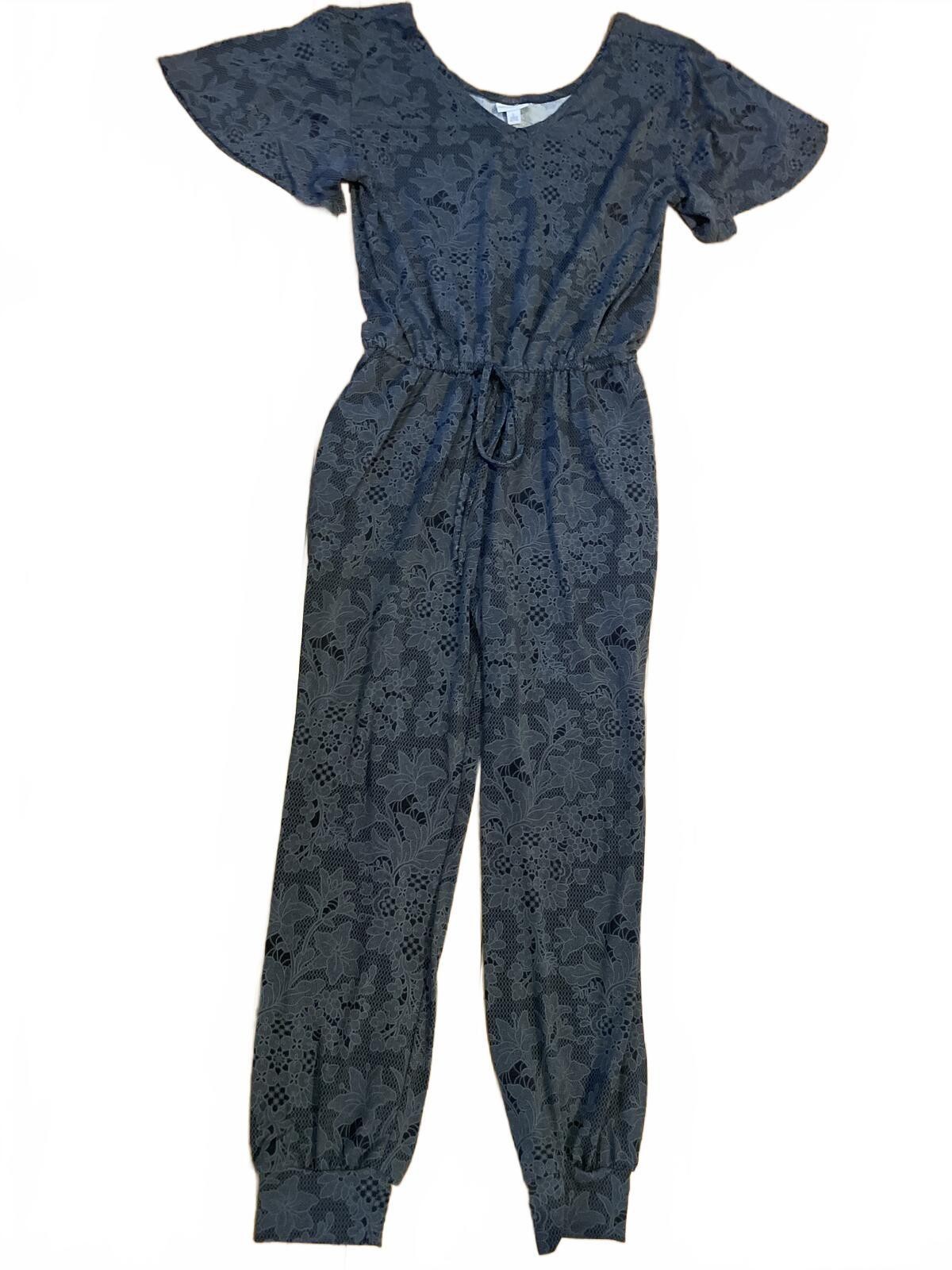 LuLaRoe Gray Floral Patterned Jumpsuit Large