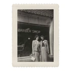 Vintage Snapshot Photo Two Women Barber Shop Neon Window Sign