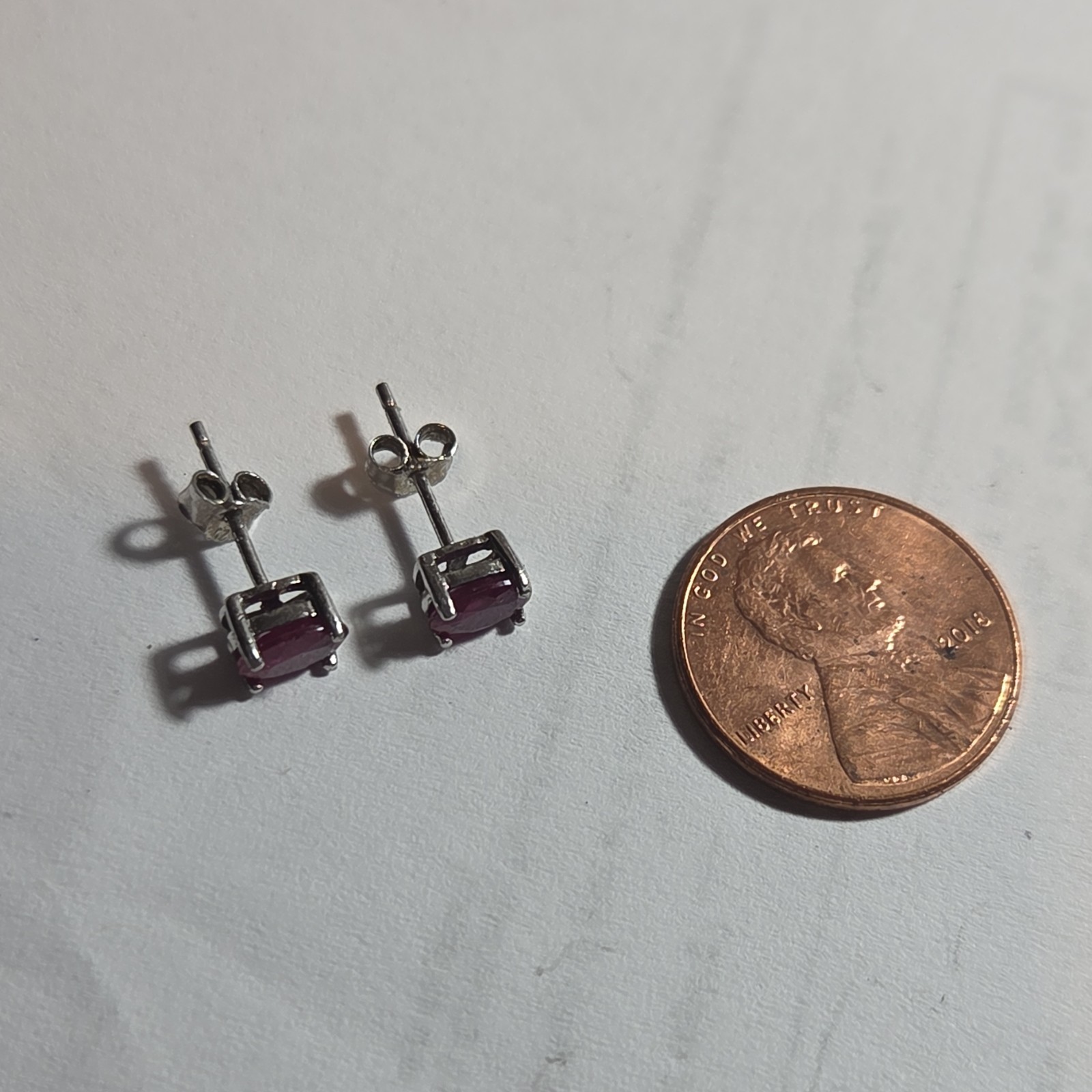 Ruby Oval Stud Earrings 925 Sterling Silver Prong… - image 2