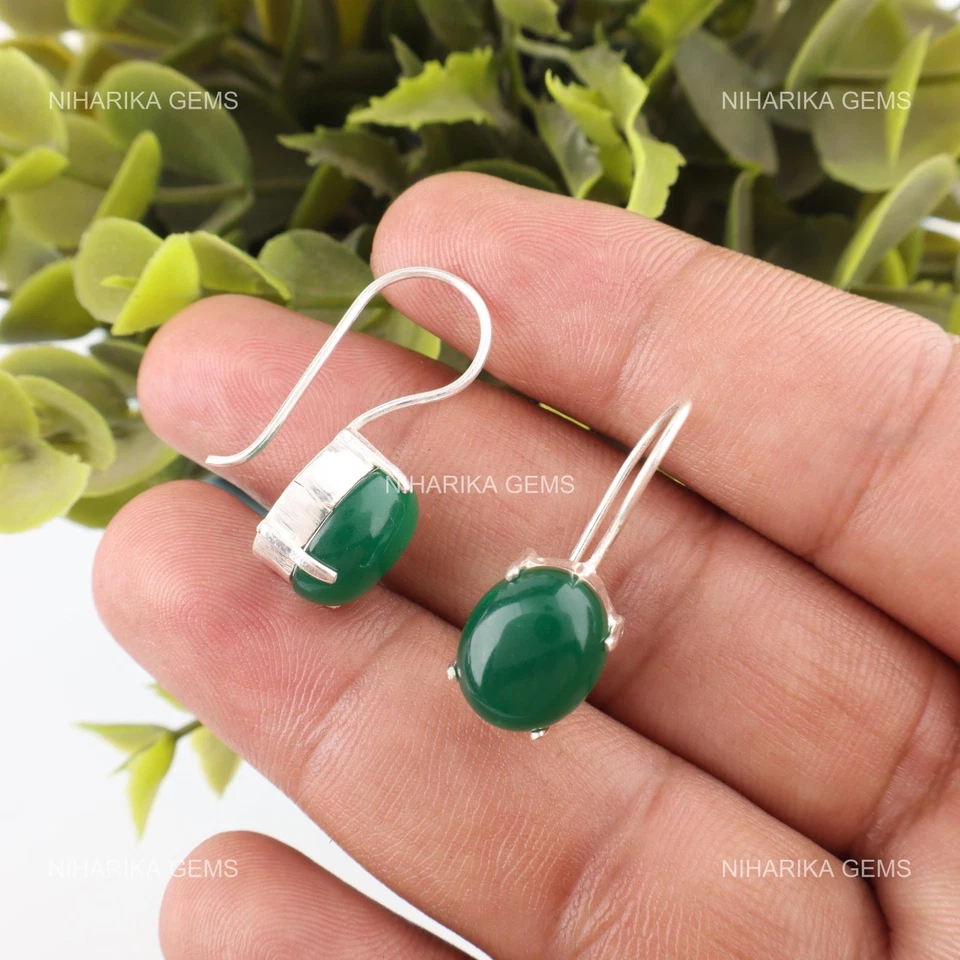 925 Argento Verde Onice Cab Pietra Cyber Monday Moglie Matrimonio Pendente Boho - Immagine 4 di 4