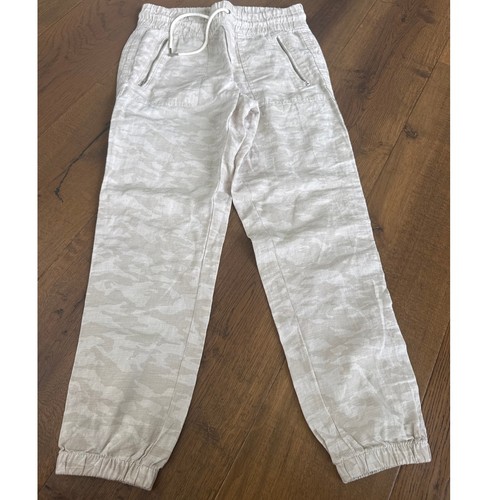 Athleta Cabo Tide 100 % Leinen Jogginghose Kordelzug neutral Camo hellbraun Größe 4