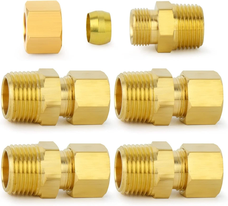 Brass Compression Tube Fitting 1/2 Inch NPT Union Connectors 5 Pack - Image 3 of 4