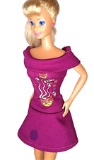 B1229 - BARBIE 2000s Purple Cat Print Dress