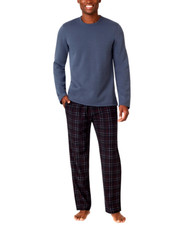 Cuddl Duds Men's 2pc Cozy Sleepwear Set Polyester Gray-Plaid Black size XL