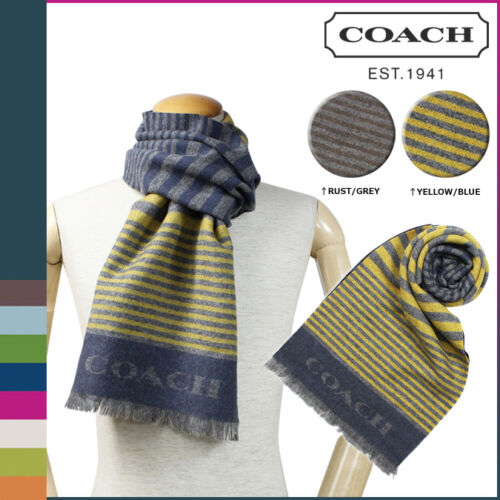 NWT Coach 95% Wool 5% Cashmere Bariegated Stripe Woven Scarf 85135 Yellow/Blue - Picture 1 of 5