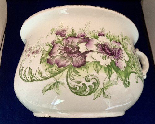 Alter Kammertopf Übertopf floral lila grün Porzellan Transferware gemarkt Hilfe? - Bild 4 von 12