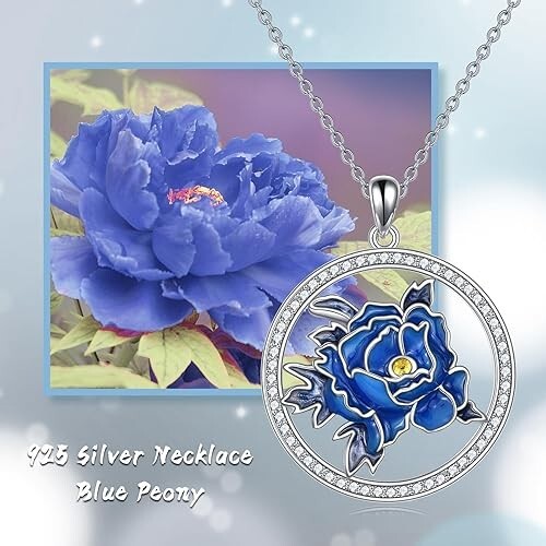 925 Sterling Silber Pfingstrose Blume Anhänger Halskette Schmuck Geschenk für Frauen Mädchen - Bild 5 von 5
