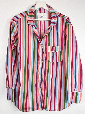 PRINTFRESH Size L Striped Button Down PJ Top Long Sleeve Collared
