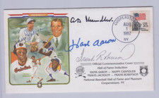 HOF COMMEMORATIVE COVER w/ 4 AUTOS OF HANK AARON /CHANDLER/JACKSON / F. ROBINSON