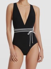  190 Jets Women's Black Plunge One Piece Swimsuit Size AU 14 / US 10