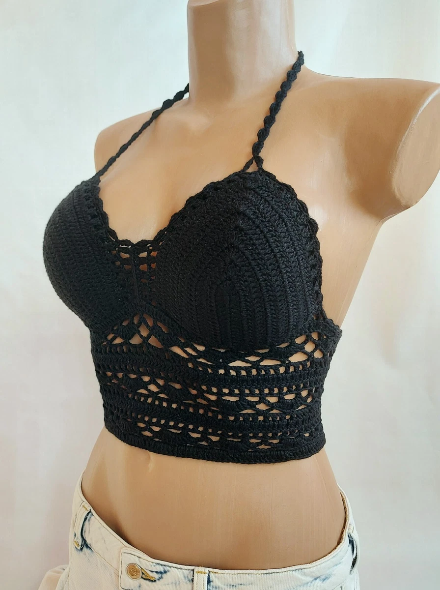 US stock Goth Crochet Top Black Crop Top Gothic Clothes Crochet