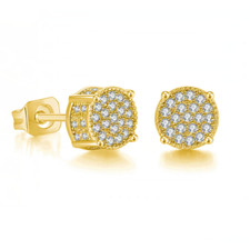 Unisex 14k Gold Plated Hip Hop Cubic Zirconia Round Stud Earrings 6mm Gift PE50