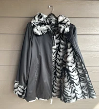 Dennis Brasso NEW Luxurious Mink Faux Fur & Satin Reversible Hooded Coat Sz 1X
