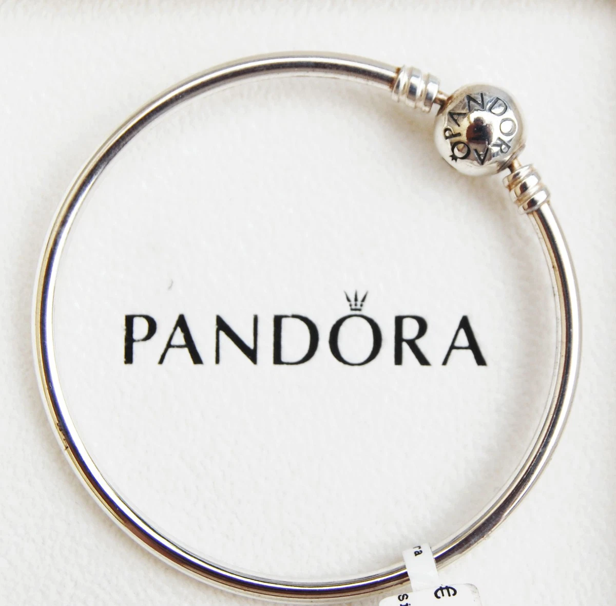 Genuine Pandora Sterling Silver Bangle with Logo Clip 17cm 590713 17