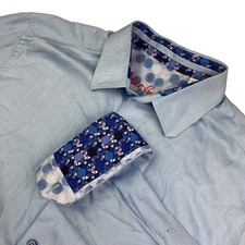 Robert Graham Men's Classic Fit Button Shirt Blue Geometric Flip Cuffs   Large
