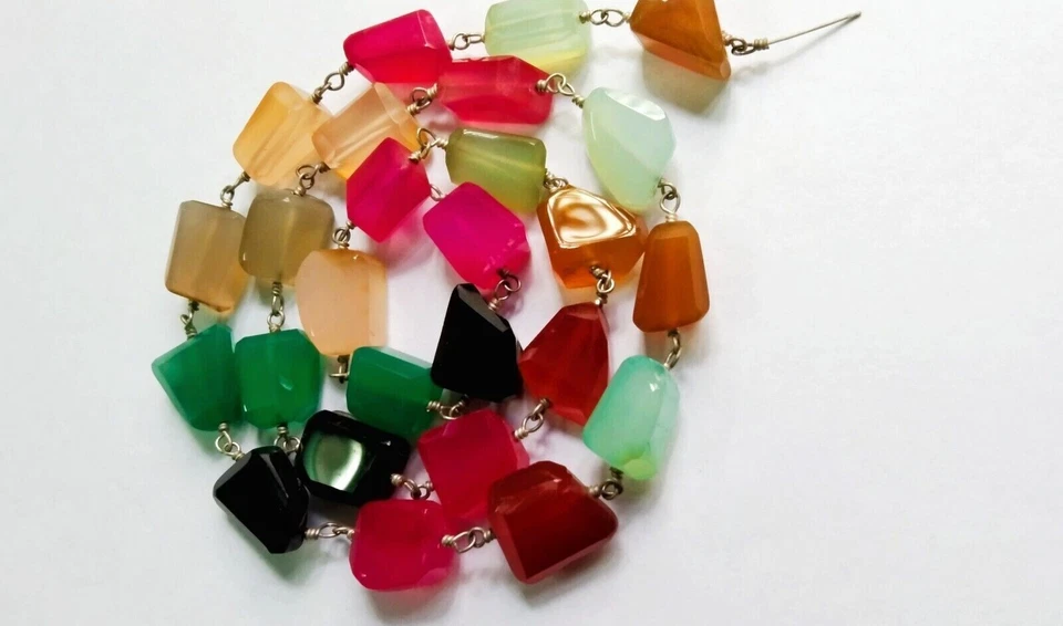 Cadena de rosario multi calcedonia facetada 7x9-10x14 mm alambre plateado 6" pies Foto 3 de 4