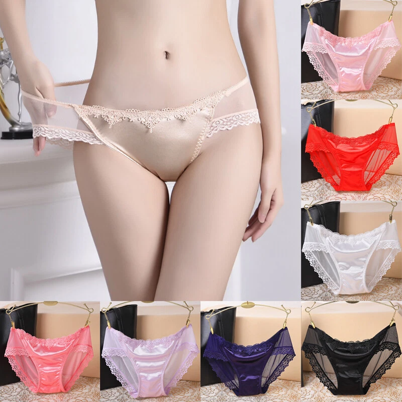 Women Sexy Shiny Satin Lace Knickers Briefs Panties Ladies Seamless  Underwear