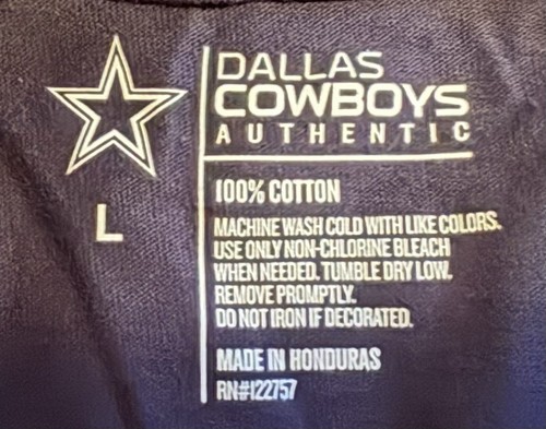 Two (2) NFL Authentic Dallas Cowboys Cotton T-Shirts Adult Size Large Blue NWT - 第 3/8 張圖片