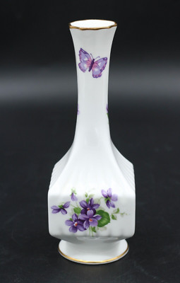 Aynsley England Wild Violets Vase Blumenvase aus Porzellan mit Goldrand H 18 cm