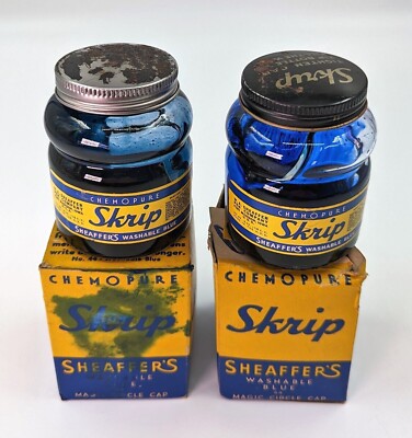 Vtg WWII Era Sheaffer's Skrip Chemopure 4-oz Ink Bottle w/Ink, 44