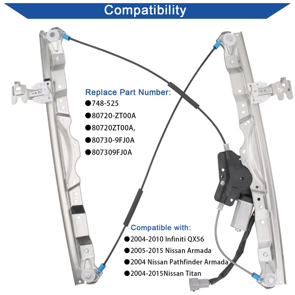 Front Right Window Regulator w/Motor for 2004 2005 2006 2007-2010 Nissan Titan - Image 3 of 4