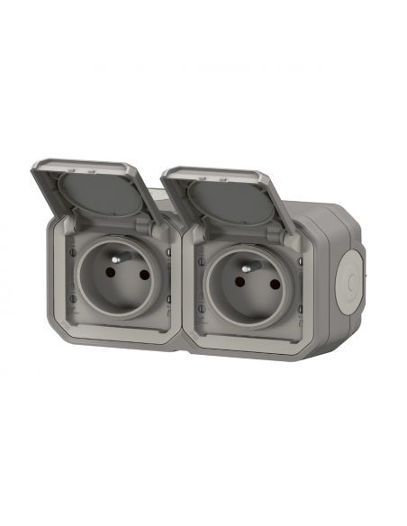 Prise double Legrand Plexo grise installation en saillie horizontale