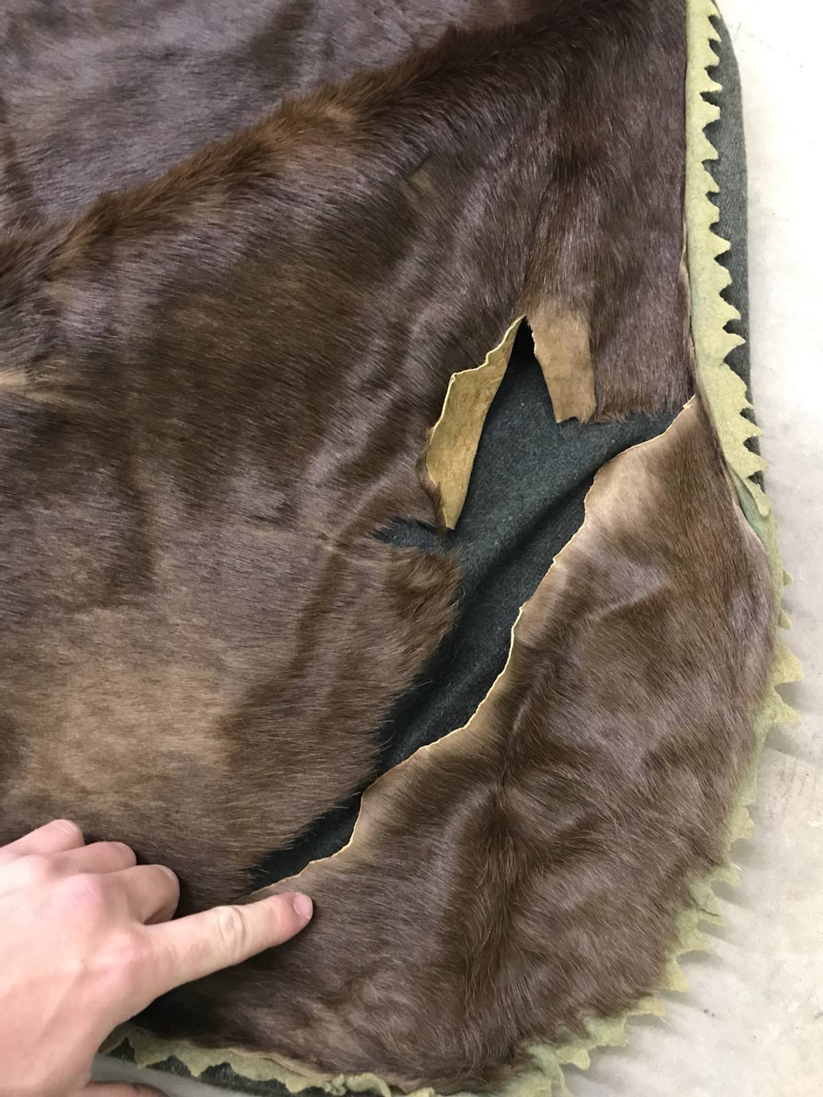 Antique Horse Hide Heavy Wool Lined Buggy Sleigh Blanket Cownie Tanning