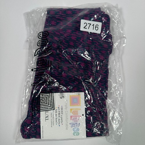 LuLaRoe Purple Aqua Houndstooth Pattern 80's 90's Retro New Kids Leggings L/XL - Picture 6 of 6