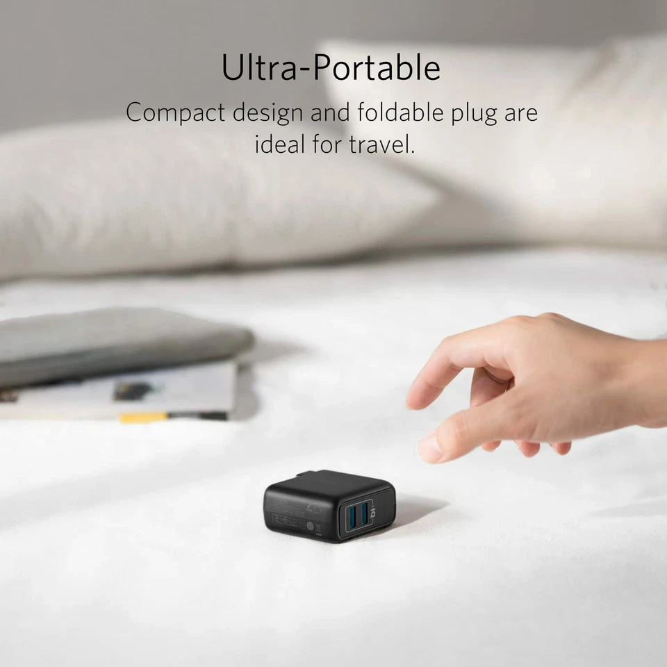 Anker 2-Port USB Wall Charger 24W PowerIQ Charging Foldable Plug Adapter | Black - Image 3 of 4
