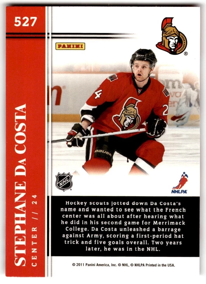 Stephane Da Costa 2011-12 Score Rookie #527 Ottawa Senators - Image 2 of 2