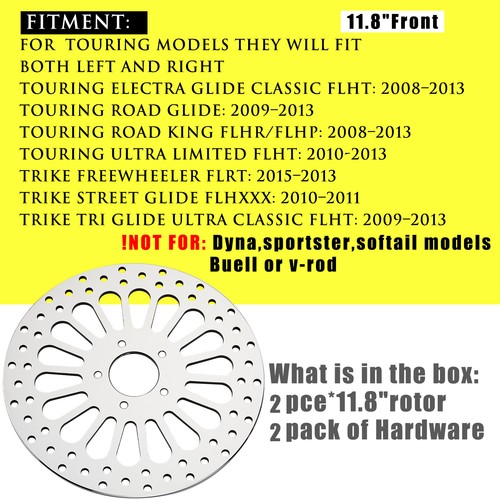 2PCS 11.8" Front Brake Rotors For Harley Touring Electra Glide Road King 2008 UP - Picture 4 of 6