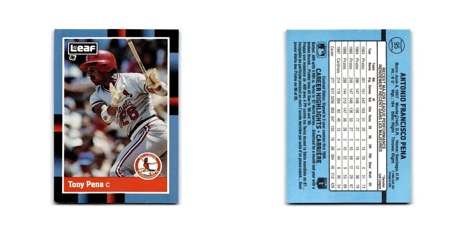 Tony Pena 1988 Leaf #95 St. Louis Cardinals Baseball Card NM - Image 3 of 3