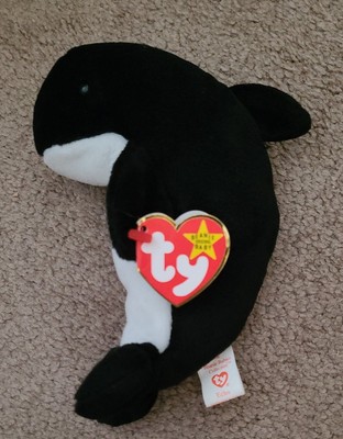 RARE Ty Waves the Whale Beanie Baby with Echo the Dolphin Tush & Swing Tag Error