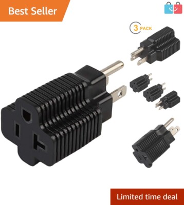 Lightweight Nema 15A to 20A AC Power Adapter - 3-Pack ETL Listed Convenience