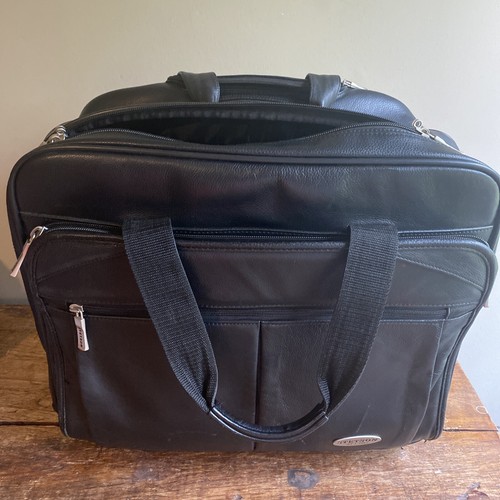 Stetson leather black carry on rolling 