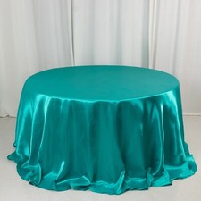 132" TURQUOISE Satin Round TABLECLOTH Wedding Party Table Linens Party